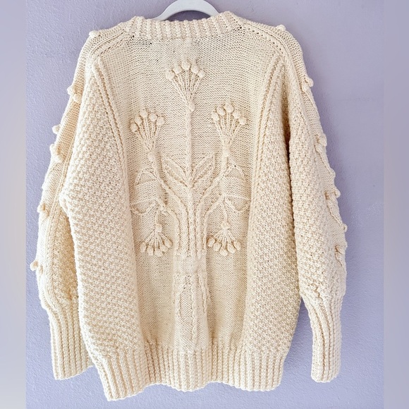 Tivoli Hand Knit Cardigan Pure New Wool Cream Cable Knit Button Up Sweater - Picture 9 of 9